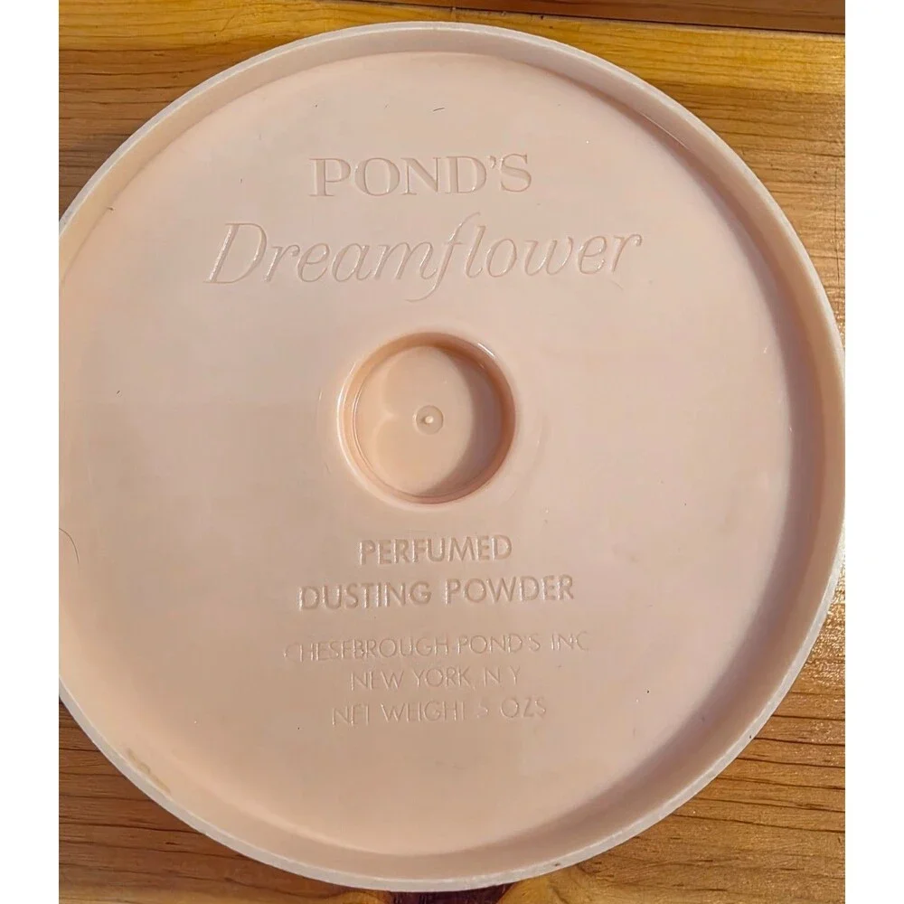 Vintage Pond’s Dreamflower Dusting Powder Container Pink Vanity Jar w Clear Lid